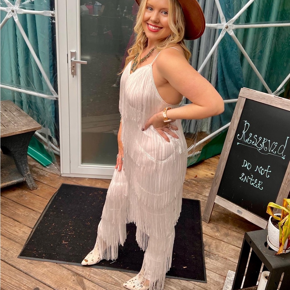 White Tassle Fringe Jumpsuit